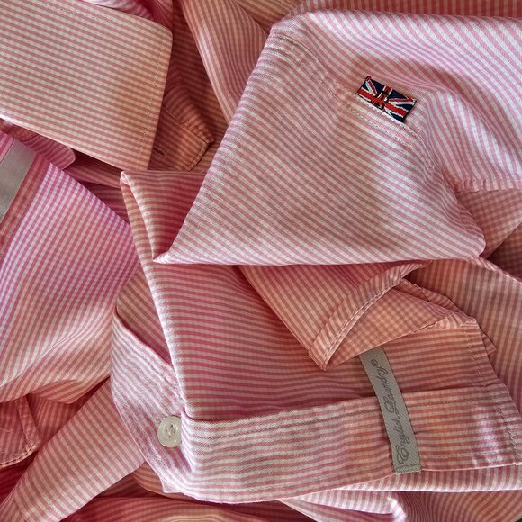 English Laundry men's pink pinstripe button down shirt, embroidery 15 1/… - Picture 7 of 8